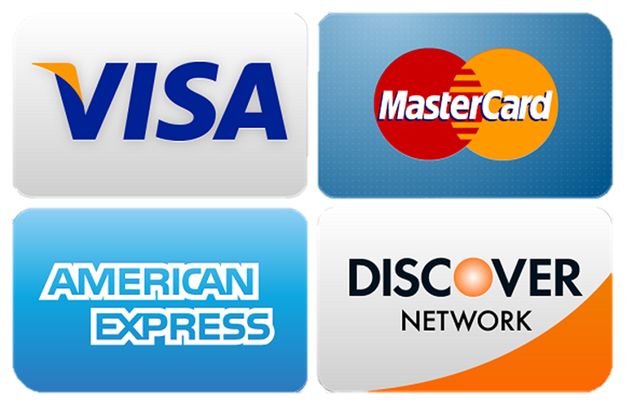 Visa, MasterCard, American Express, and Discover card logos